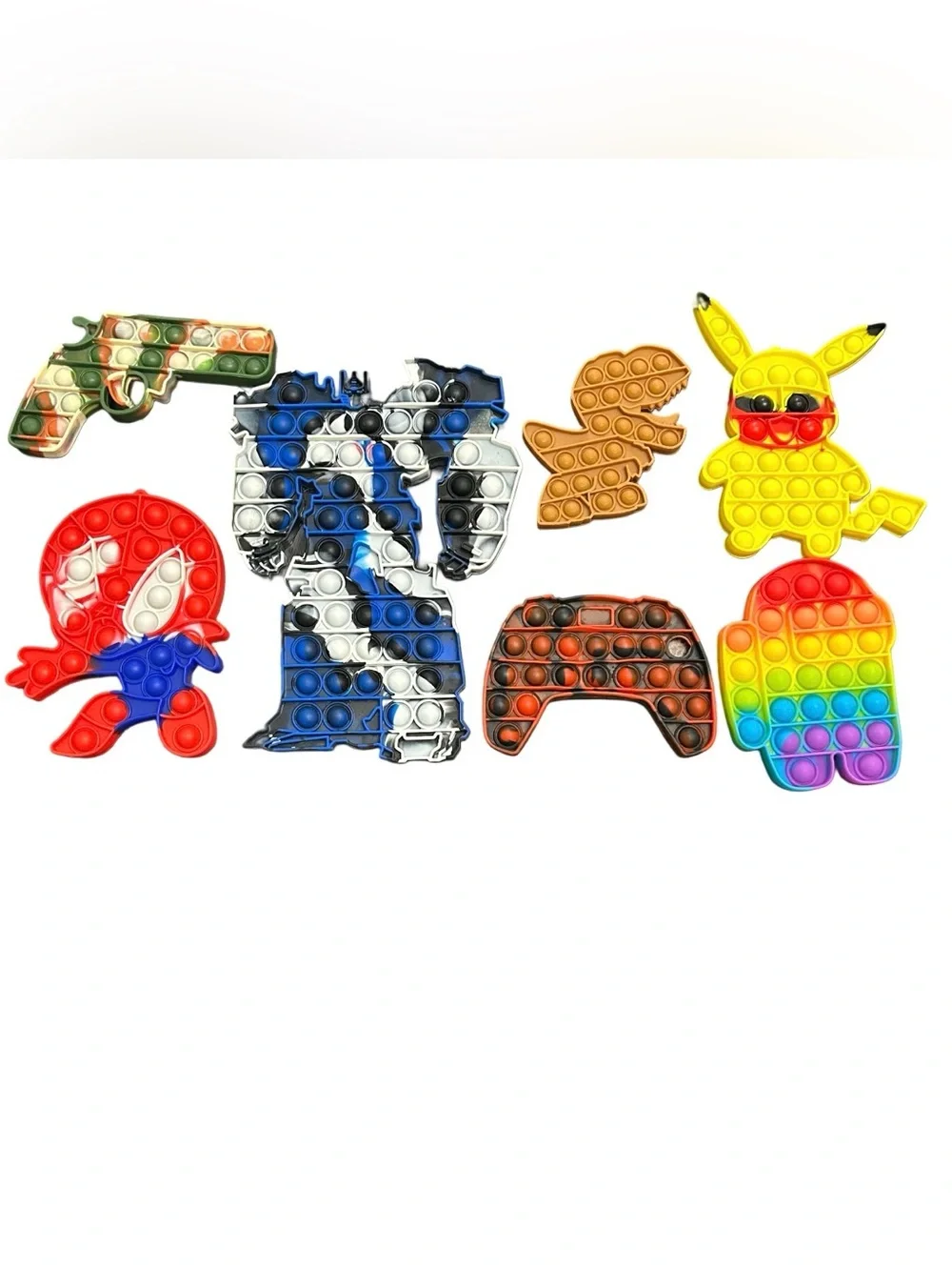 Lot of 7 Fidget Toys Bundle Large Pop Its Sensory Stress Relief Pikachu Among Us